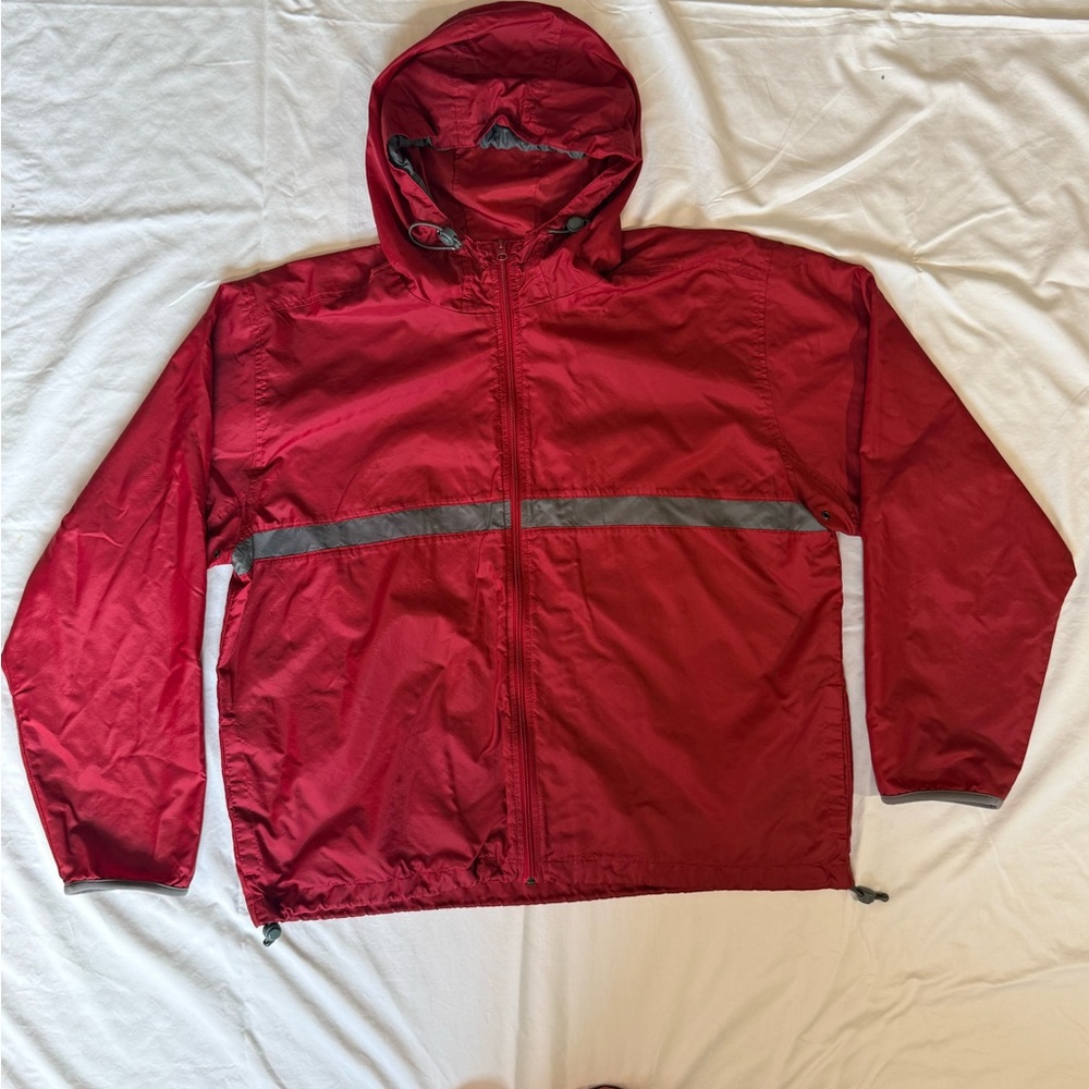 Eddie Bauer Men's Red Windbreaker with Gray Accents